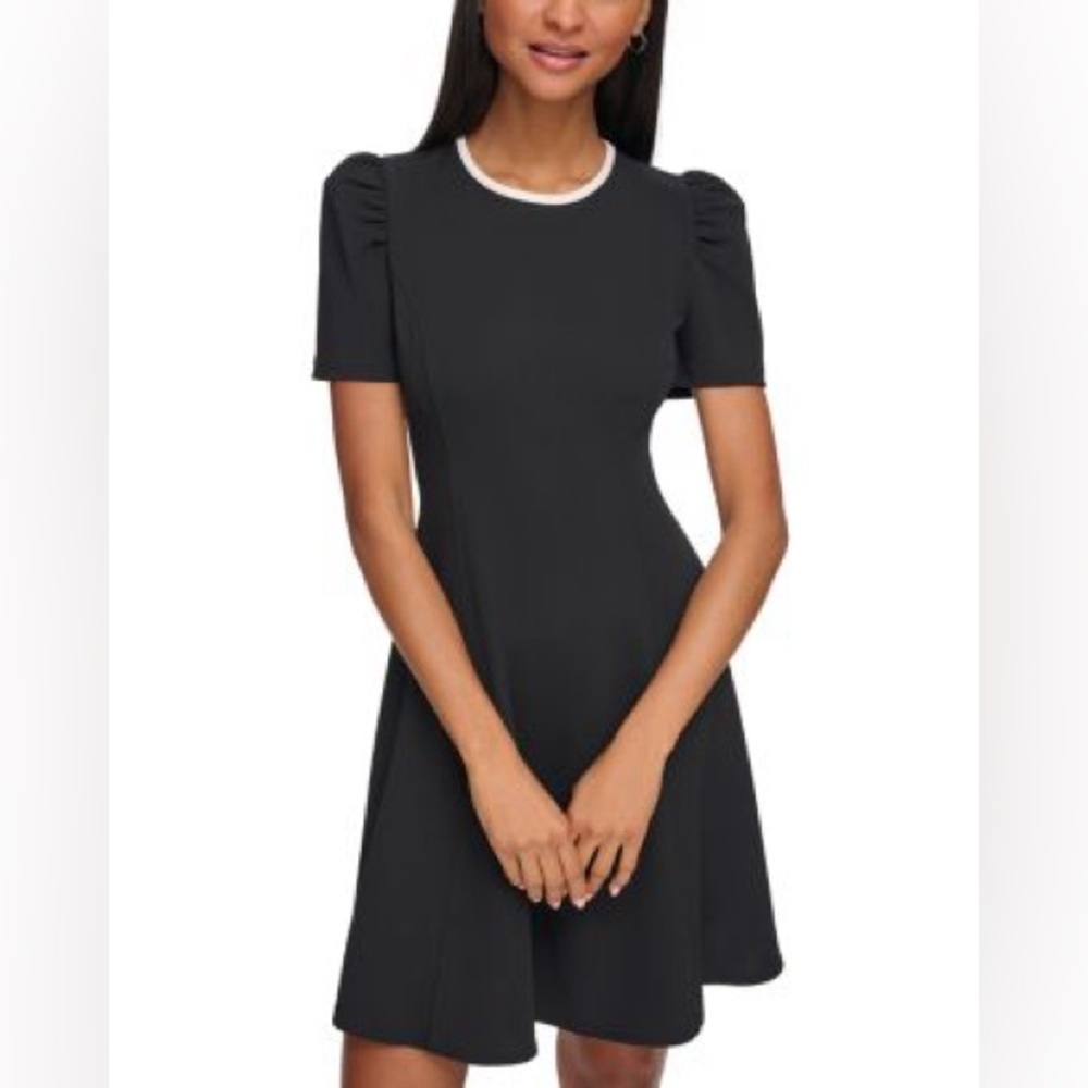 NWT KARL LAGERFELD PARIS Scuba -Crepe Contrast-Trim A-Line Dress